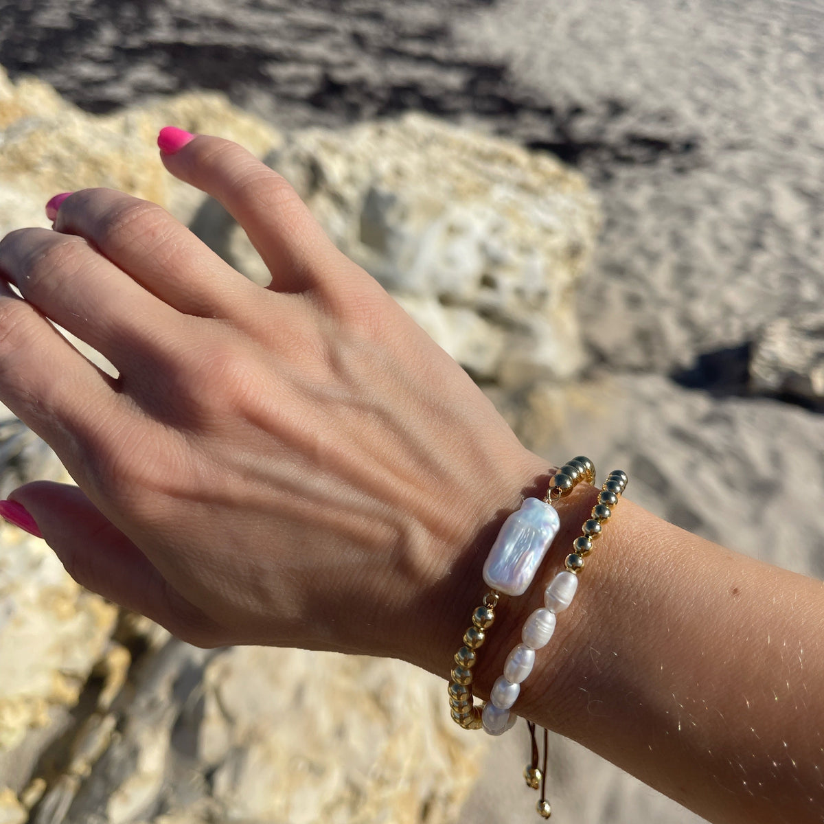 Capri Pearl &amp; Gold Woven Bracelet