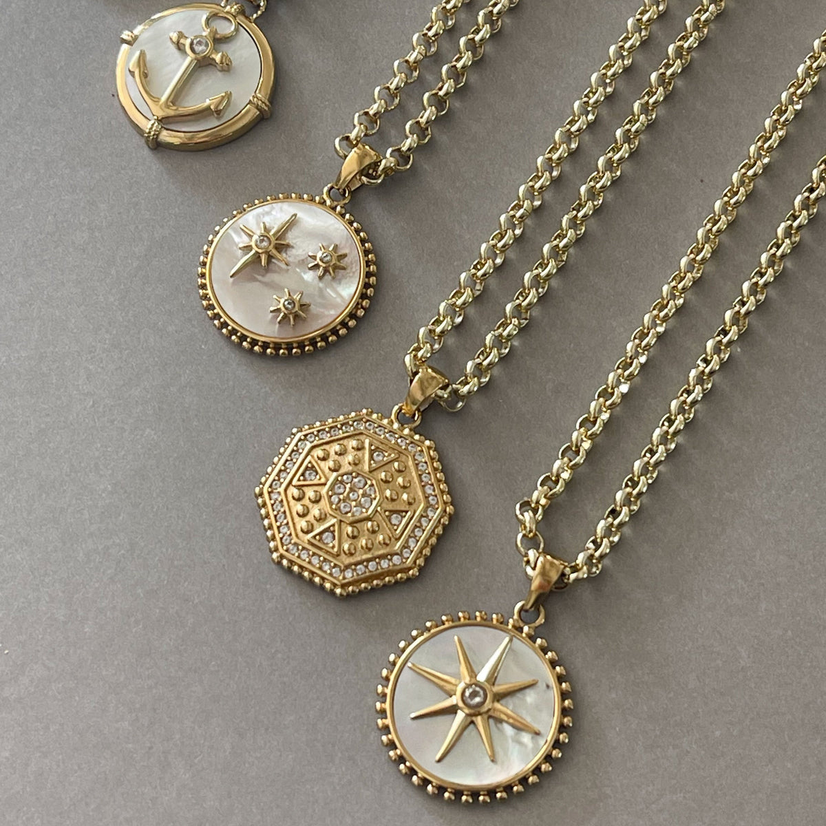 Anchor Charm Medallion Necklace