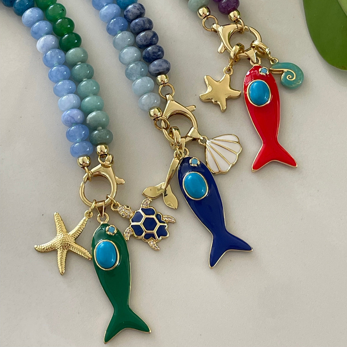 Endless Summer Coastal Cluster Charm Necklace |  SEA GREEN