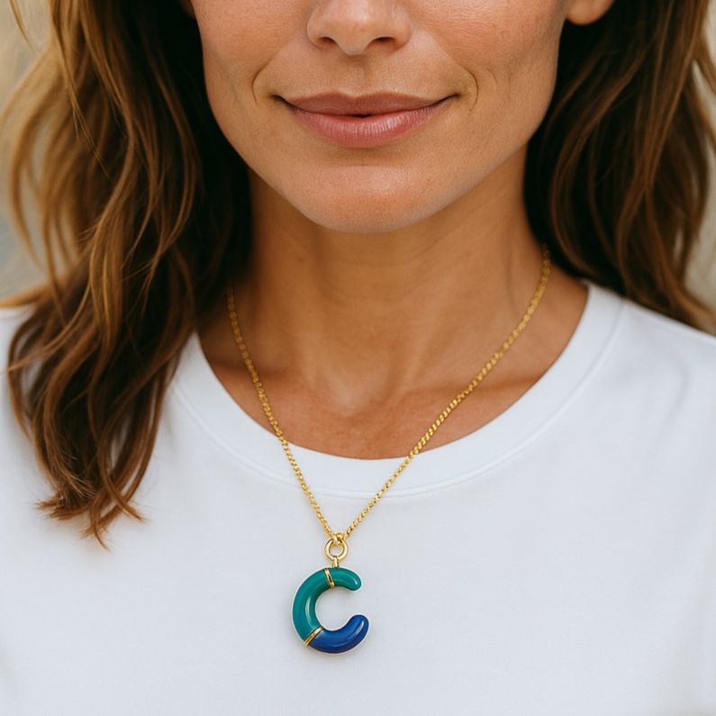 C Intial Charm Letter Necklace