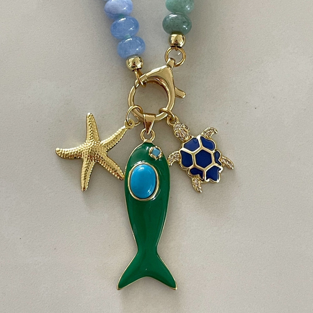 Endless Summer Coastal Cluster Charm Necklace |  SEA GREEN