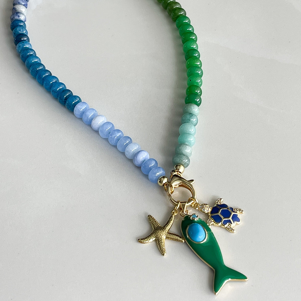 Endless Summer Coastal Cluster Charm Necklace |  SEA GREEN