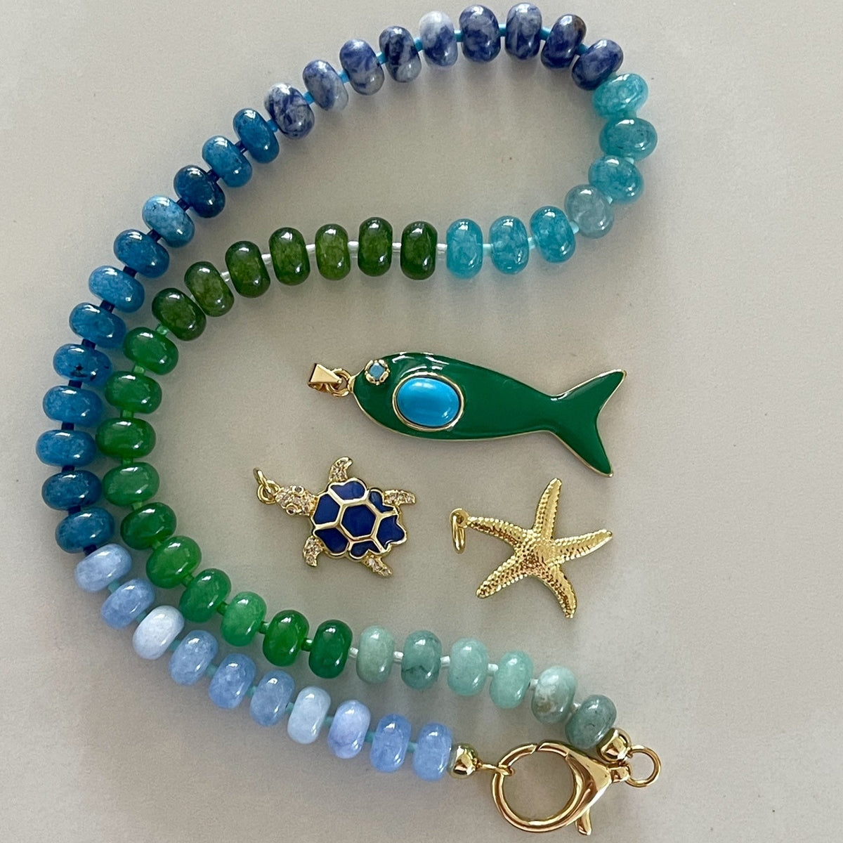 Endless Summer Coastal Cluster Charm Necklace |  SEA GREEN