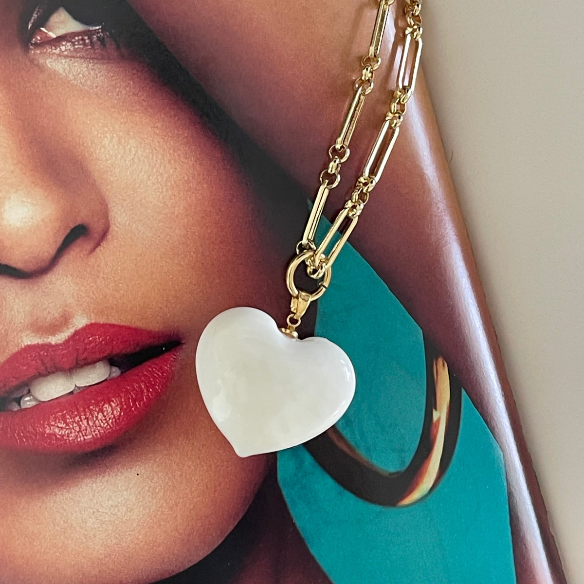 Murano Glass Bauble Heart Necklace | White