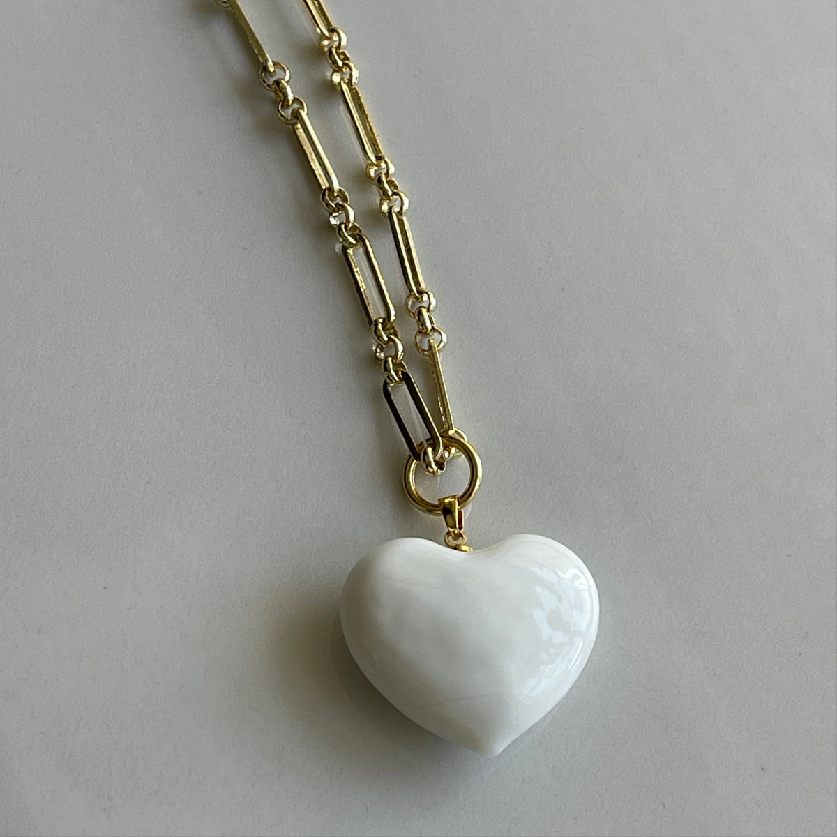 Murano Glass Bauble Heart Necklace | White