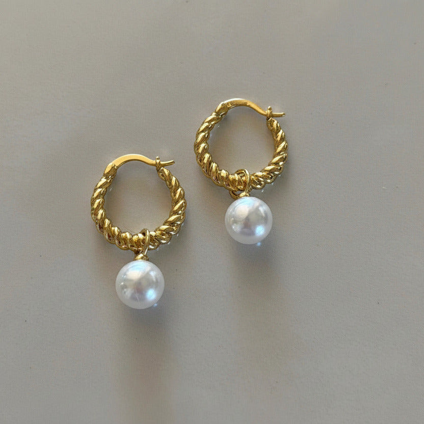 Kai Pearl Drop Hoop Earrings