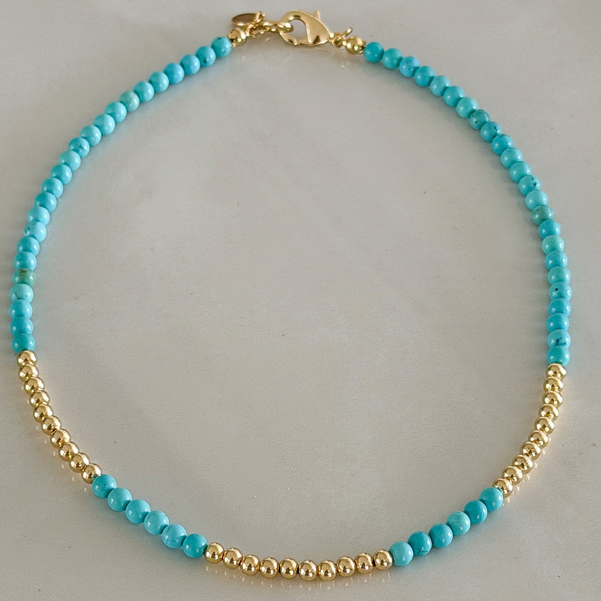 Kali Natural Turquoise Gold Bead Necklace