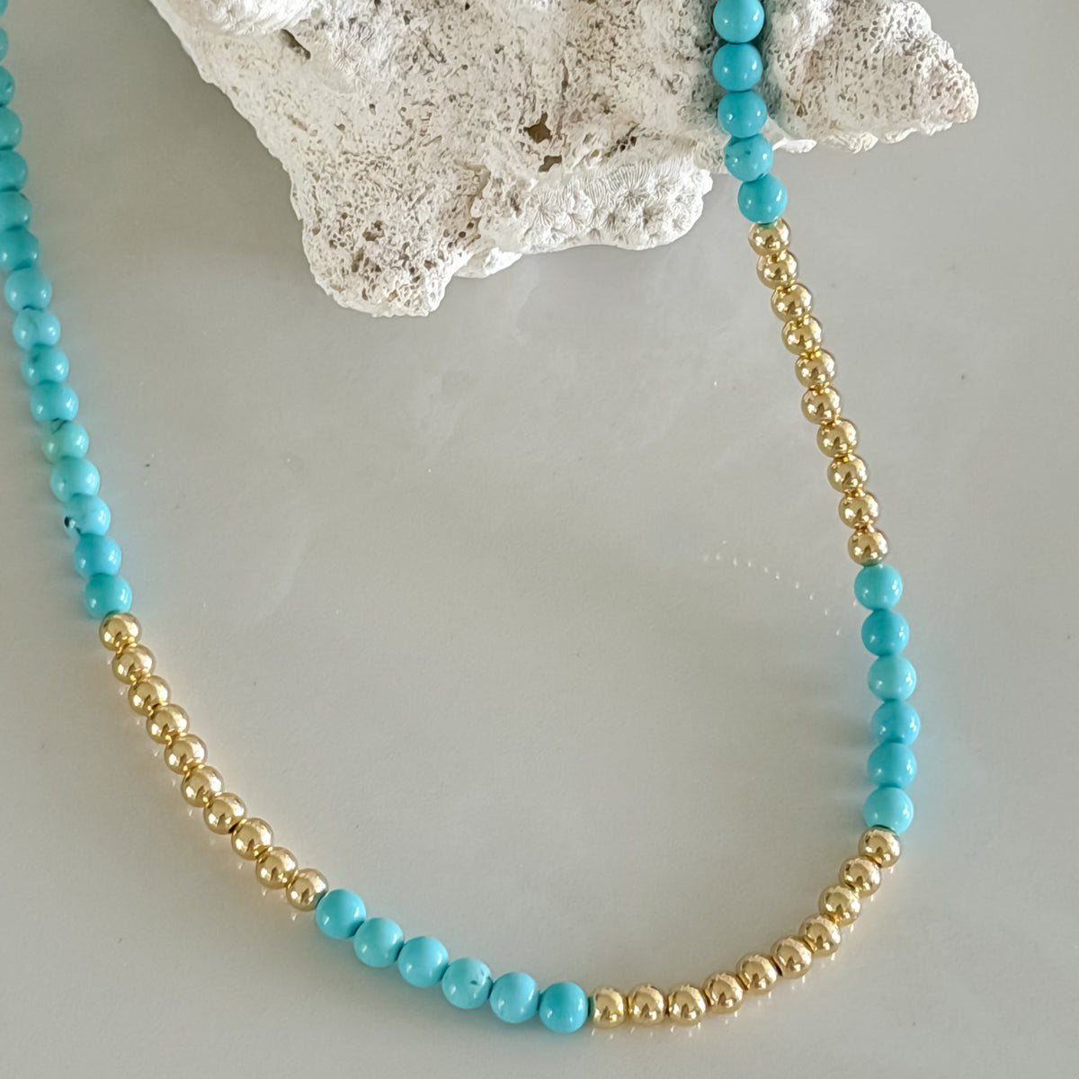Kali Natural Turquoise Gold Bead Necklace
