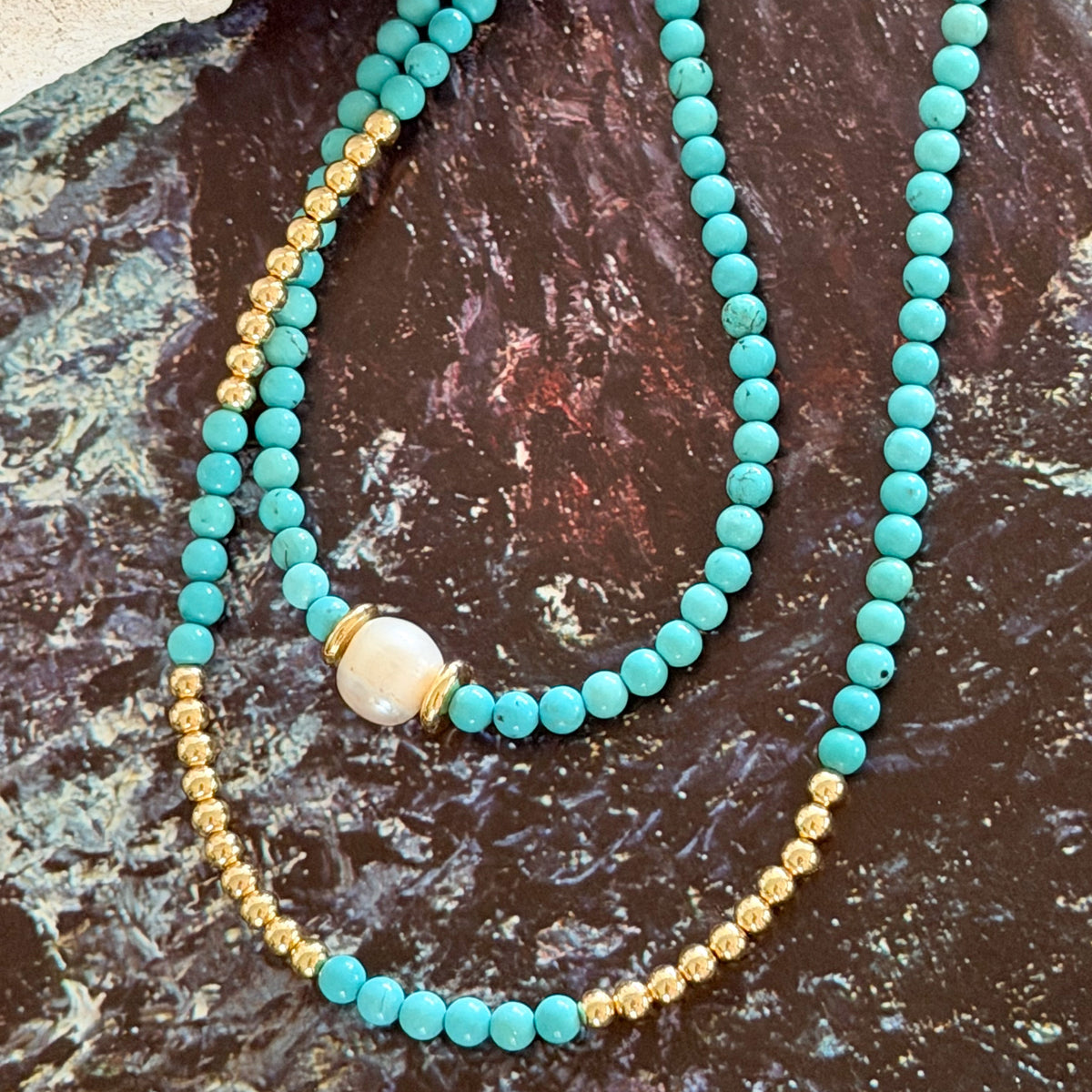Kali Natural Turquoise Gold Bead Necklace