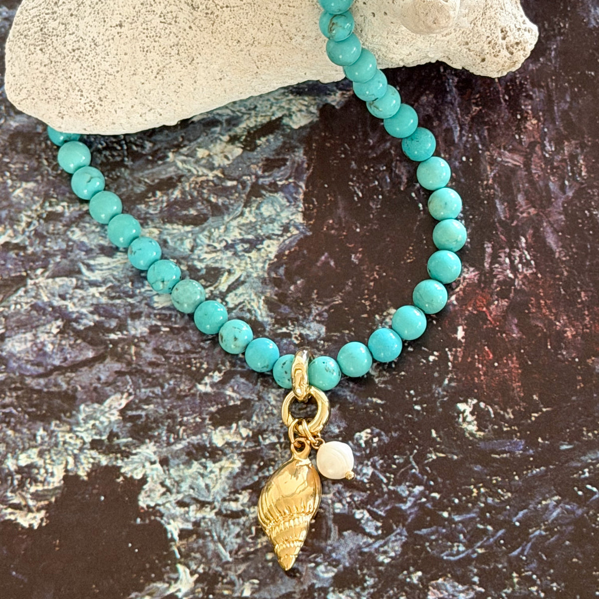 Kali Natural Turquoise & Conch Shell Pendant Necklace