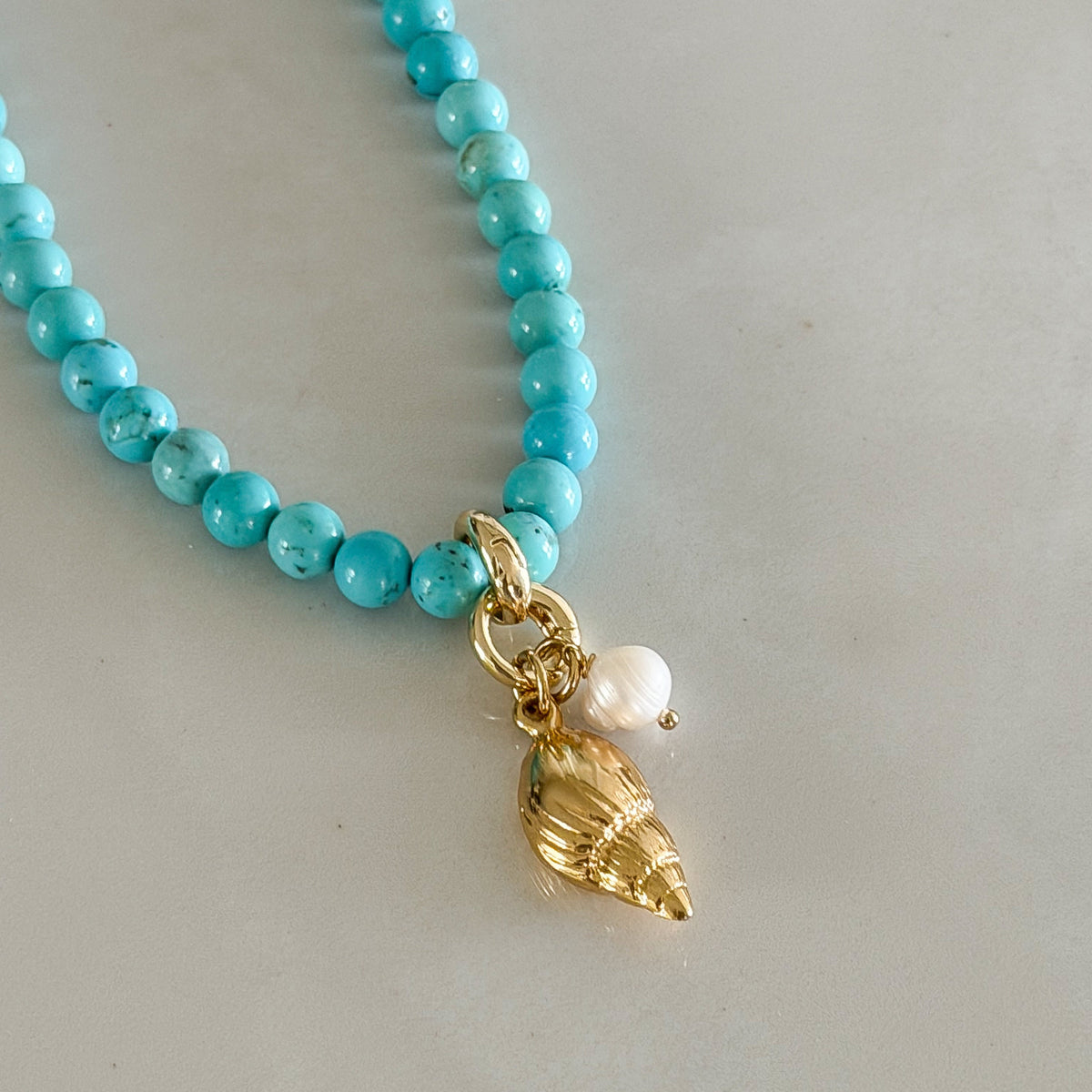 Kali Natural Turquoise & Conch Shell Pendant Necklace