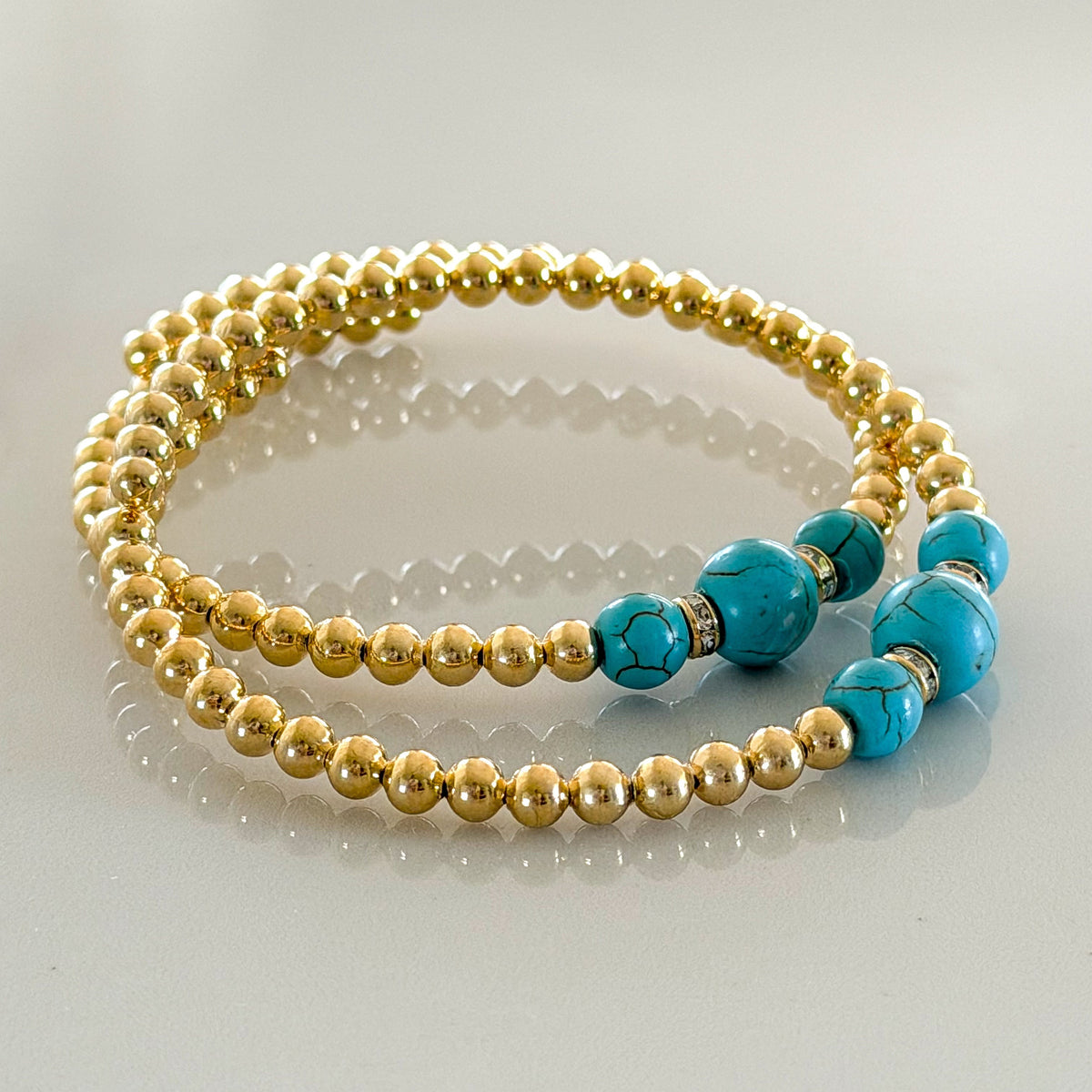 Kali Natural Turquoise Gold Beads Bracelet