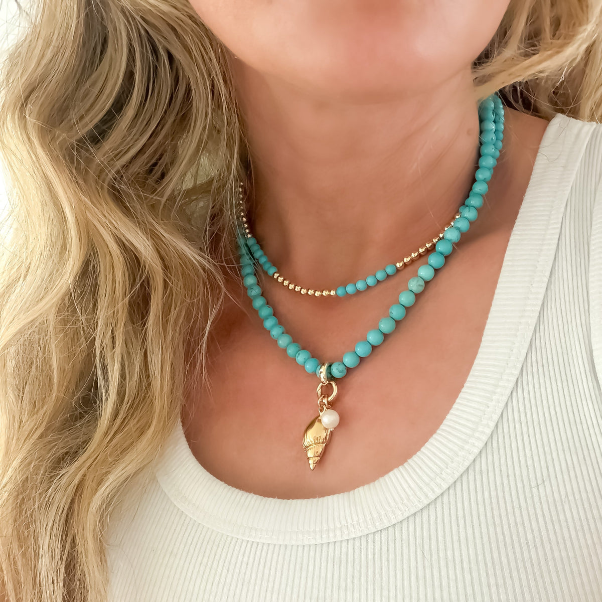 Kali Natural Turquoise & Conch Shell Pendant Necklace