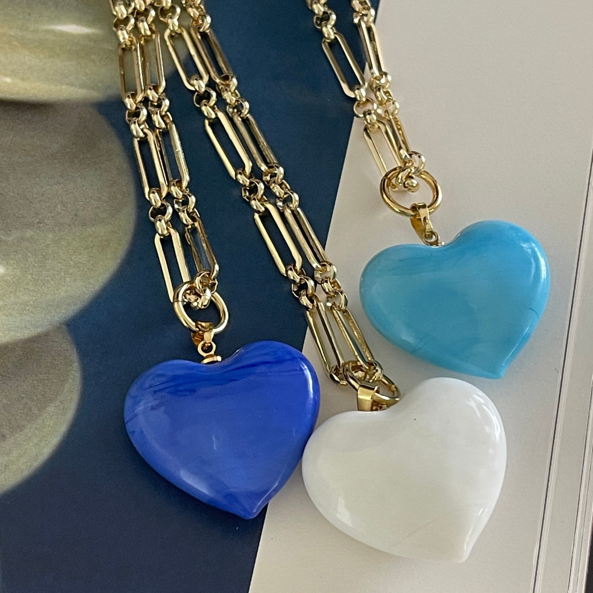 Murano Glass Bauble Heart Necklace | White