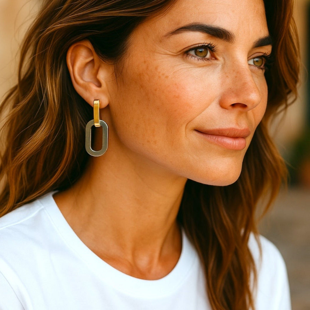 Gigi Double Link Detachable Earrings | Two Tone