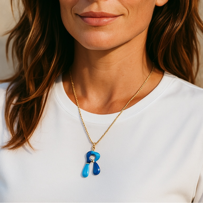 R Intial Charm Letter Necklace