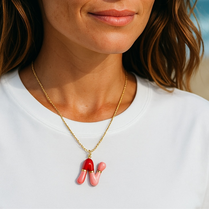 N Intial Charm Letter Necklace