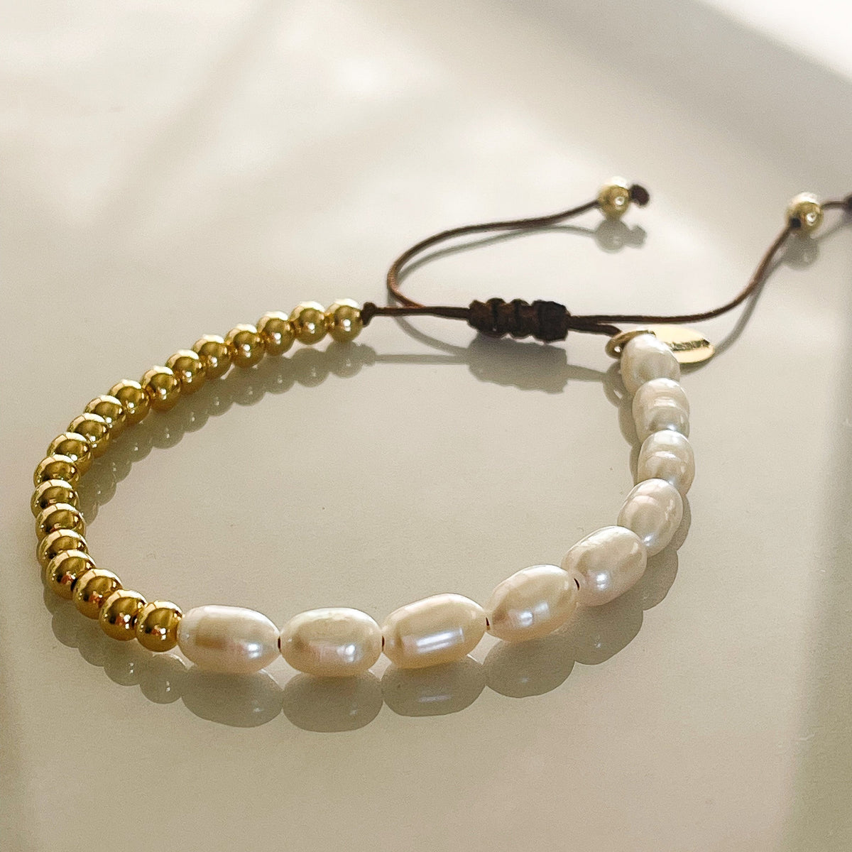 Capri Pearl &amp; Gold Woven Bracelet
