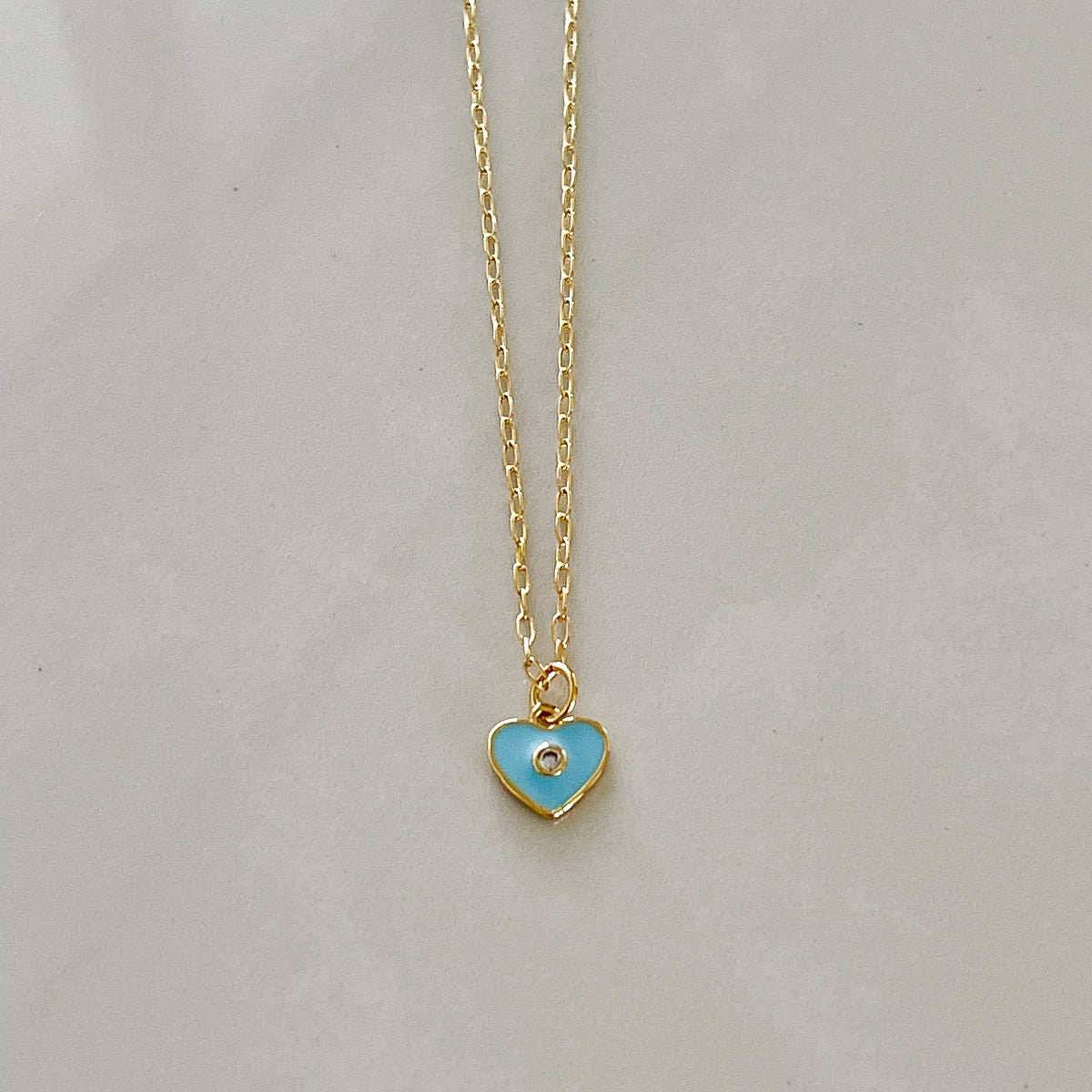 Endless Love Mini Heart Charm Necklace - Pastel Blue