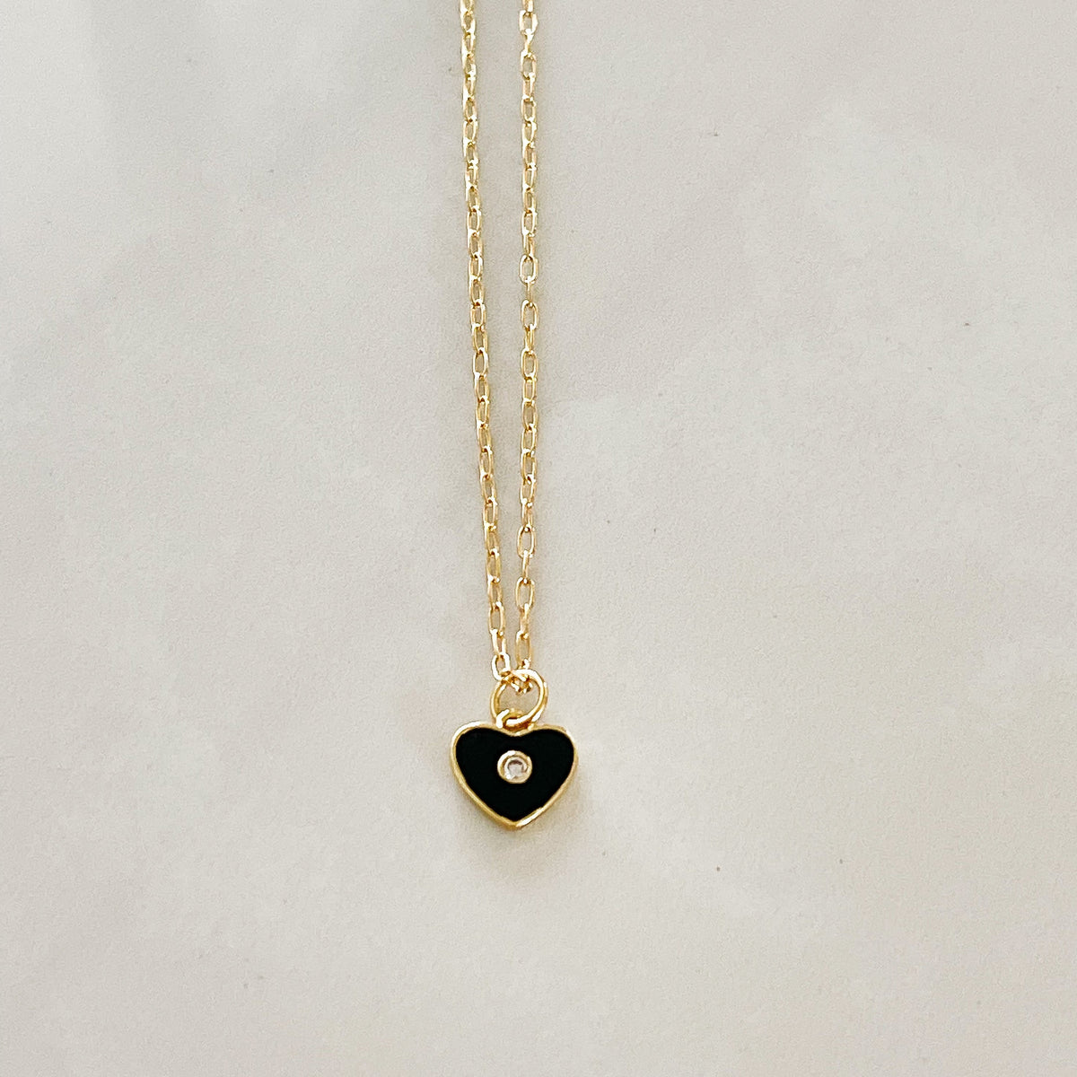 Endless Love Mini Heart Charm Necklace - Black