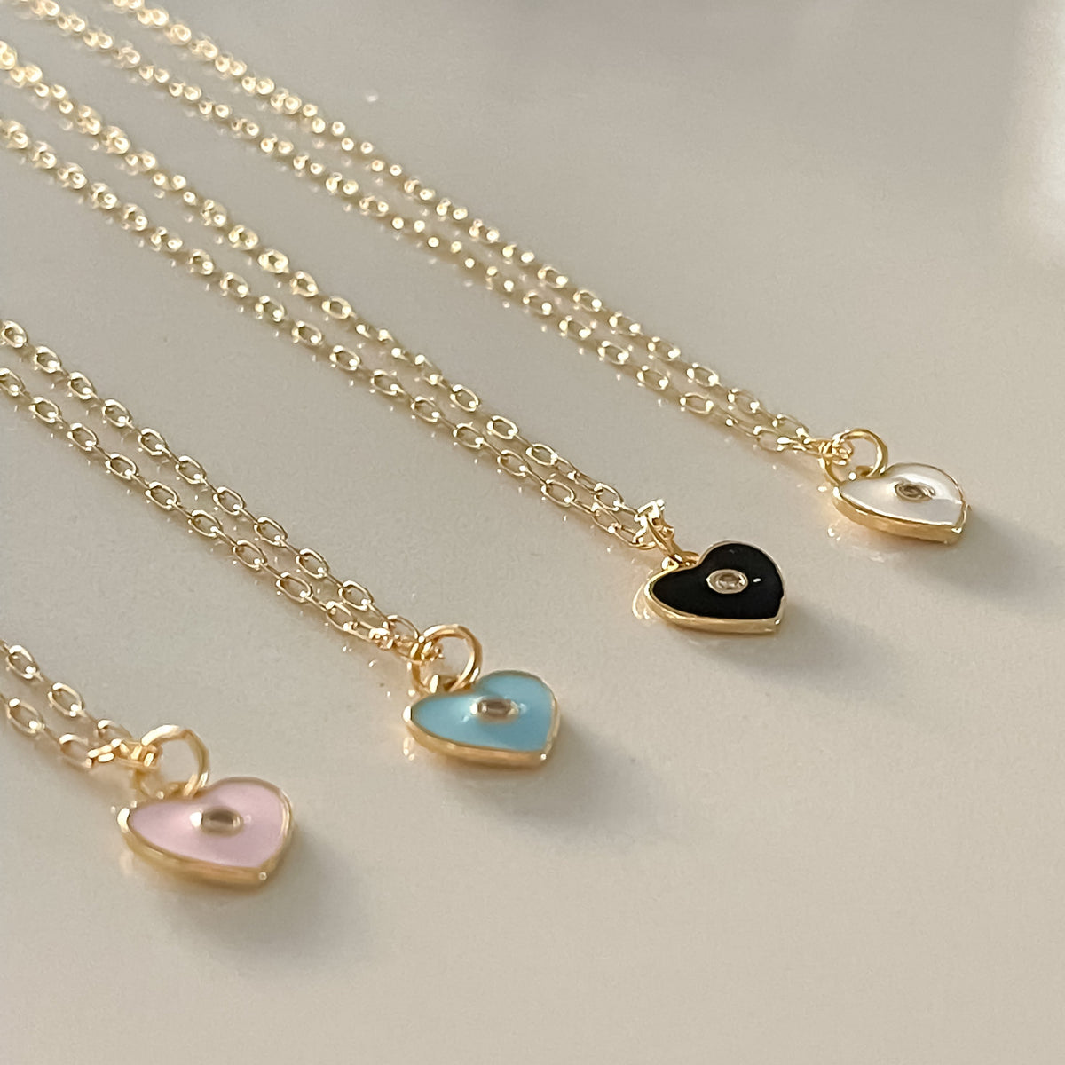 Endless Love Mini Heart Charm Necklace - Black