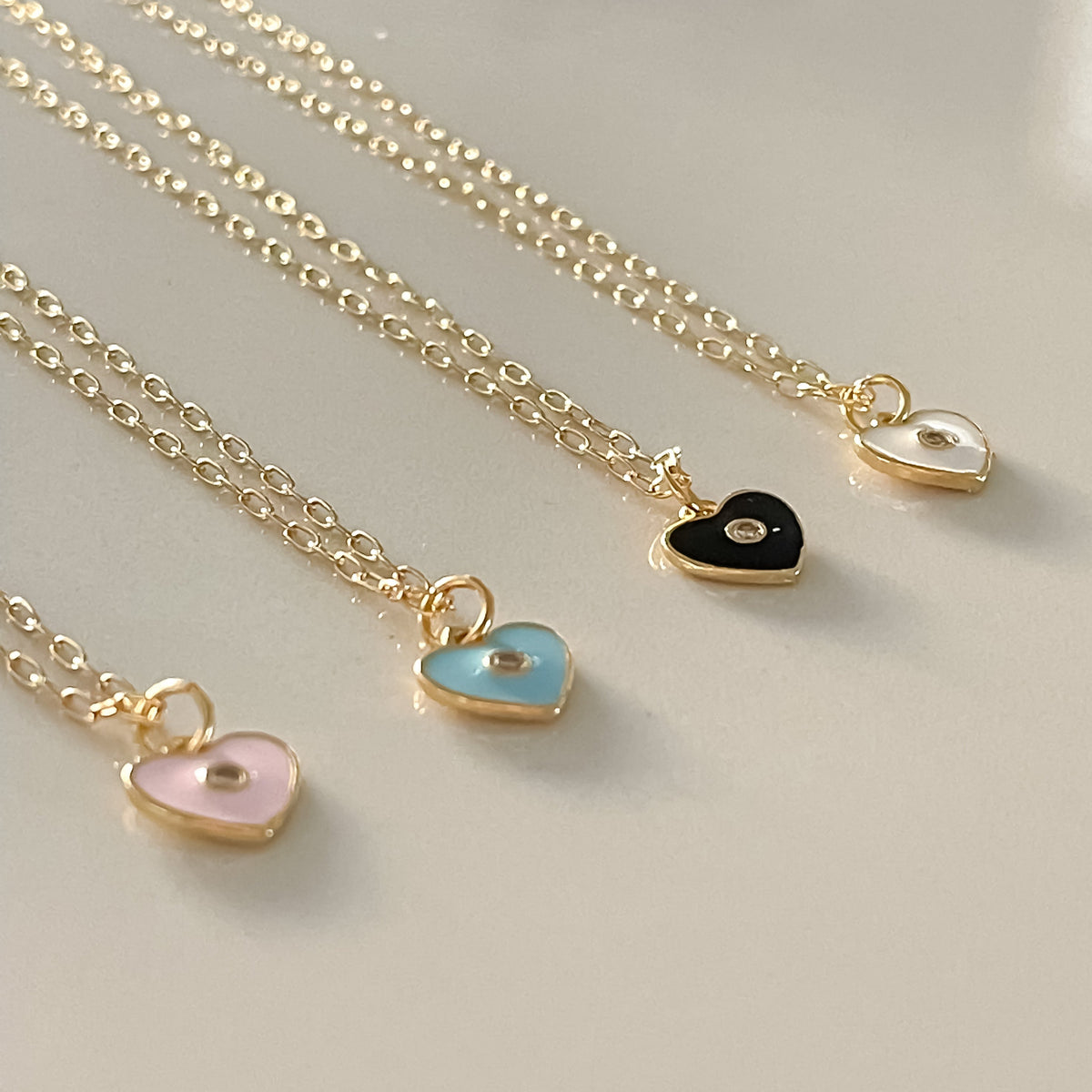Endless Love Mini Heart Charm Necklace - Pastel Blue